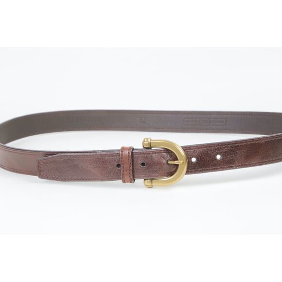Vintage Fossil Belt Brown Leather Brass Horseshoe Buckle Size L Boho main image 6